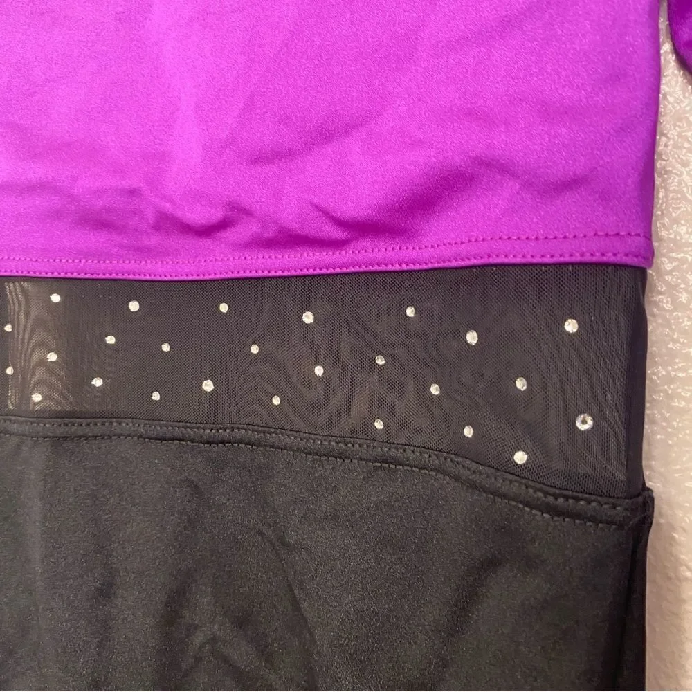 WEISSMAN Dance Costume purple mesh rhinestone leotard Don't Call Me Up 14146 MC